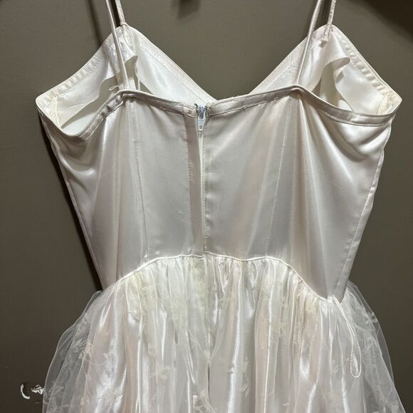 VNTG Gunne Sax Jessica McClintock Wedding Prom Cocktail Satin Floral Lace Dress - Picture 9 of 16